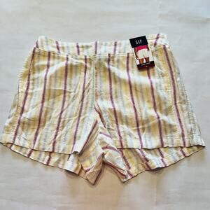 Gap Linen Shorts Womens Size XL Striped Yellow Pink High Rise (A0127) NWT